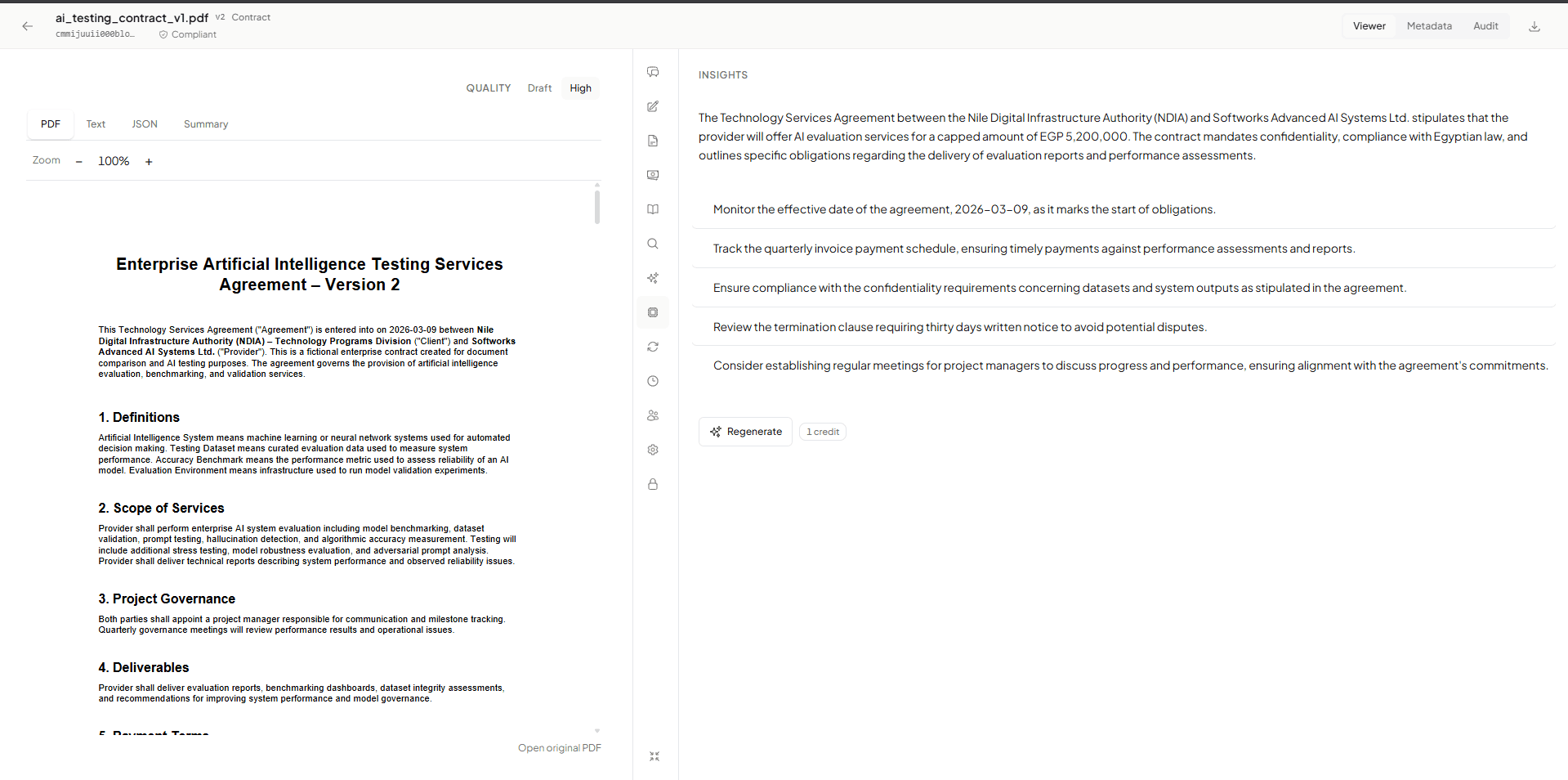 Insights view — key takeaways and bullet points